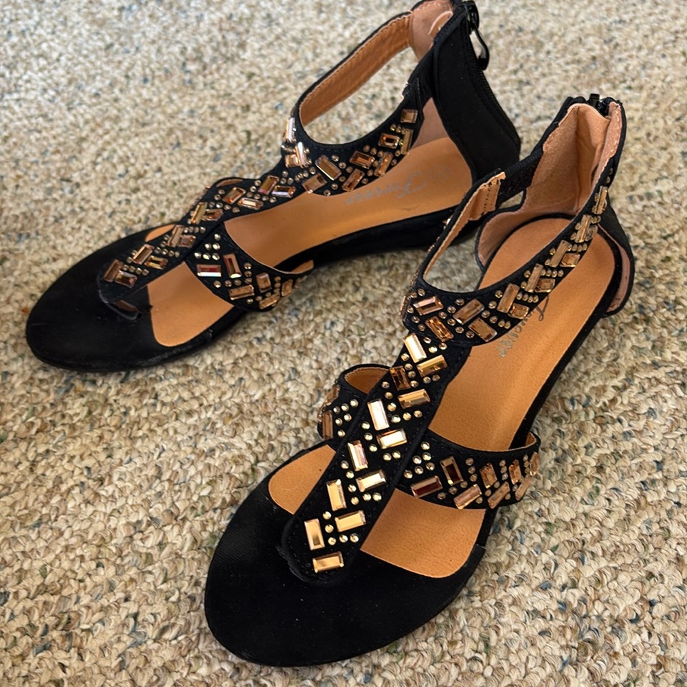 Black Forever T-Strap Sandals